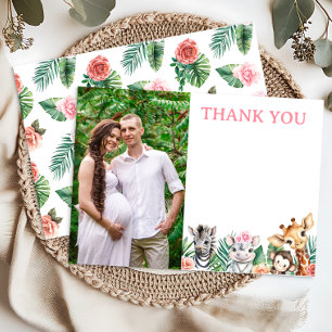Pink Safari Jungle Animals Baby Shower Thank You Card