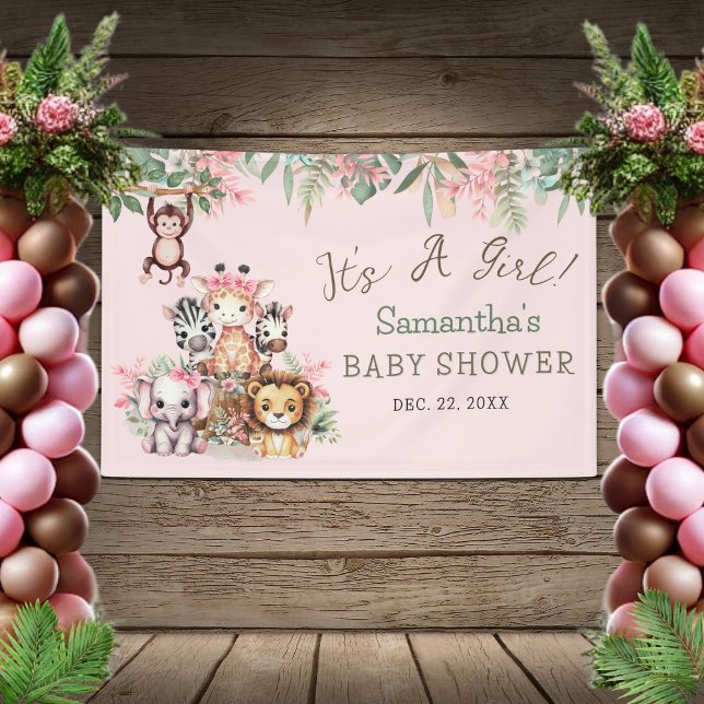 Pink Safari Jungle Baby Shower Banner Girls Theme (Creator Uploaded)