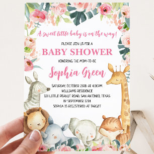 Pink Safari Jungle Baby Shower Invitation