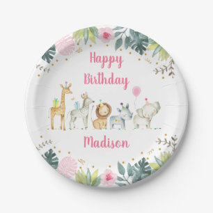 Pink Safari Jungle Party Animal Birthday Paper Plate