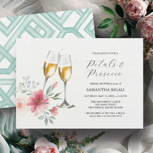 Pink & Sage Blue Petals & Prosecco Bridal Shower Invitation