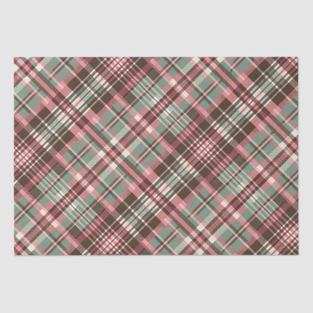 Pink, Sage & Chocolate Plaid  Tissue Paper (Front)