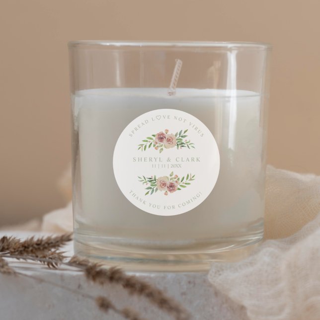 Pink Sage Custom Garland Wedding Sanitizer Classic Round Sticker (Creator Uploaded)