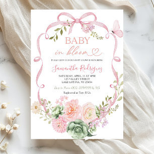 Pink Sage Floral Bow Coquette Baby in bloom Invitation
