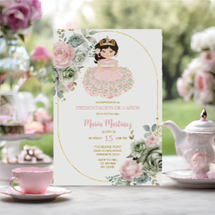 Pink & Sage Flowers Niña Presentación De Tres Años Invitation