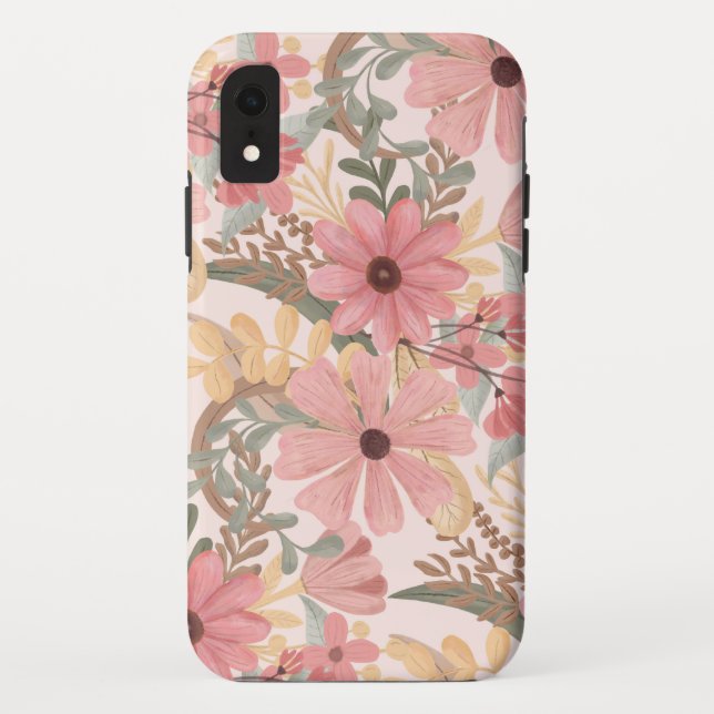 Pink Sage Green Floral Leaves Watercolor Pattern Case-Mate iPhone Case (Back)