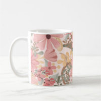Pink Sage Green Floral Leaves Watercolor Pattern