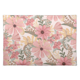 Pink Sage Green Floral Leaves Watercolor Pattern Placemat