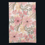 Pink Sage Green Floral Leaves Watercolor Pattern Tea Towel<br><div class="desc">This elegant and feminine pattern is perfect for the stylish and trendy woman. It features hand-painted watercolor coral pink, medium pink, chestnut brown, golden yellow, and forest green flowers and leaves on top of a blush pink background. It's country, pretty, cute, unique, artsy, and modern; the perfect complement to your...</div>
