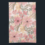 Pink Sage Green Floral Leaves Watercolor Pattern Tea Towel<br><div class="desc">This elegant and feminine pattern is perfect for the stylish and trendy woman. It features hand-painted watercolor coral pink, medium pink, chestnut brown, golden yellow, and forest green flowers and leaves on top of a blush pink background. It's country, pretty, cute, unique, artsy, and modern; the perfect complement to your...</div>