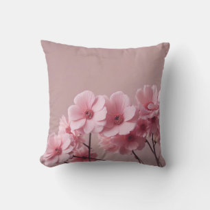 Pink Sage Green Flowers Leave Watercolor Pattern Cushion