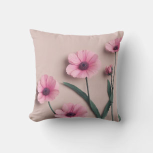 Pink Sage Green Flowers Leave Watercolor Pattern  Cushion