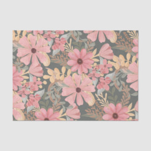 Pink Sage Green Flowers Leave Watercolor Pattern Tissue Paper