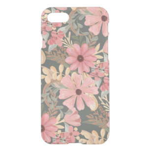 Pink Sage Green Flowers Leave Watercolor Pattern iPhone SE/8/7 Case