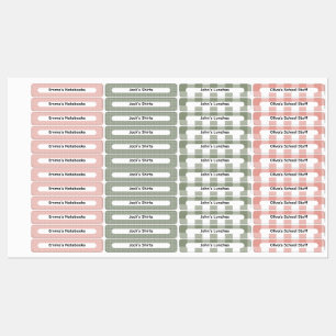 Pink & Sage Green Gingham Chequered Custom Name