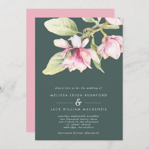 Pink & Sage Green Magnolia Wedding Invitation
