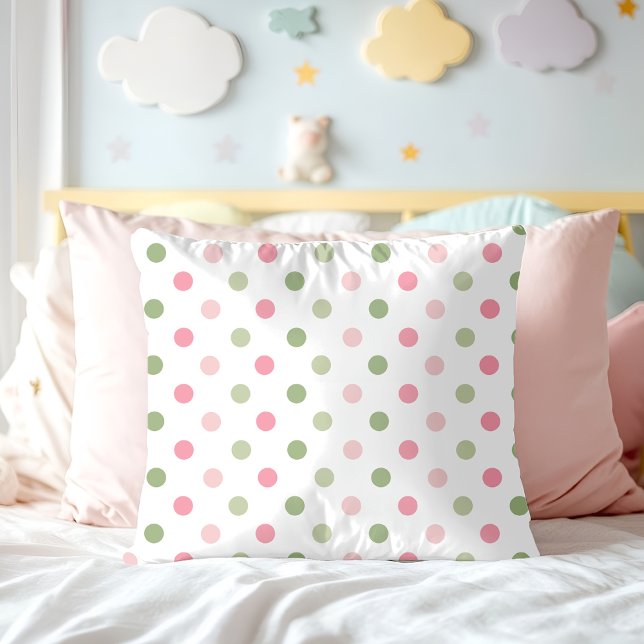 Pink & Sage Green Pastel Polka Dot Cushion (Pink & Sage Green Pastel Polka Dot Throw Pillow)