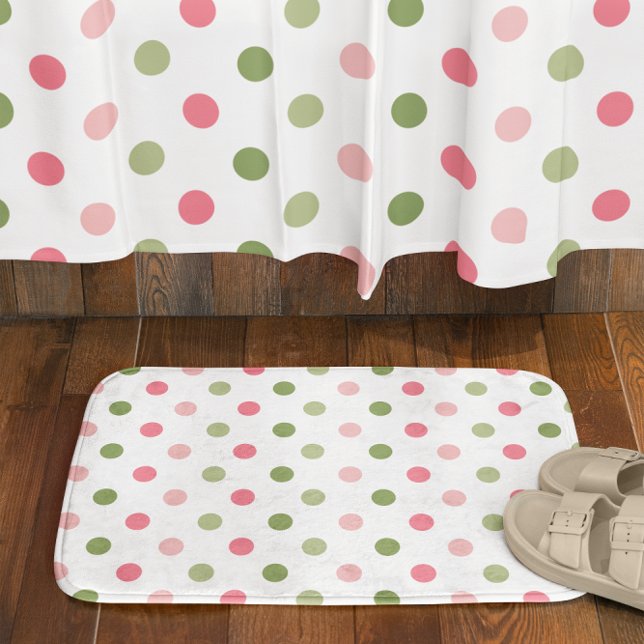Pink & Sage Green Polka Dot Bath Mat (Pink & Sage Green Polka Dot Bath Mat)