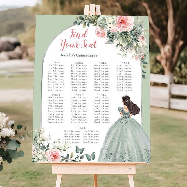 Pink Sage Green Quinceañera Seating Chart Sign (Creator Uploaded)