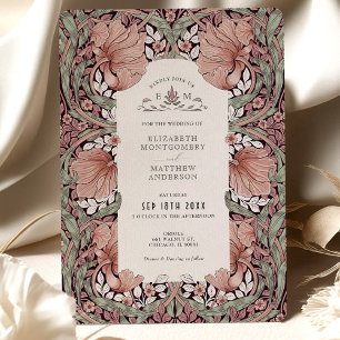 Pink Sage Green Vintage Elegance Pimpernel Wedding Invitation