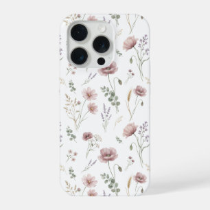 Pink Sage Green Watercolor Wildflower iPhone 15 Pro Case
