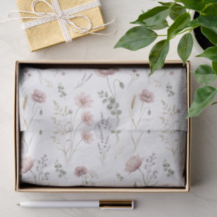 Pink Sage Green Watercolor Wildflower Tissue Paper
