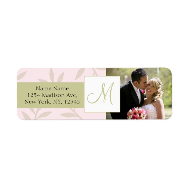 Pink Sage Monogram Photo Wedding Address Labels (Front)