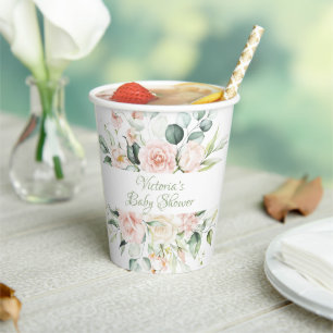 Pink Sage Personalised Elegant Floral Baby Shower Paper Cups