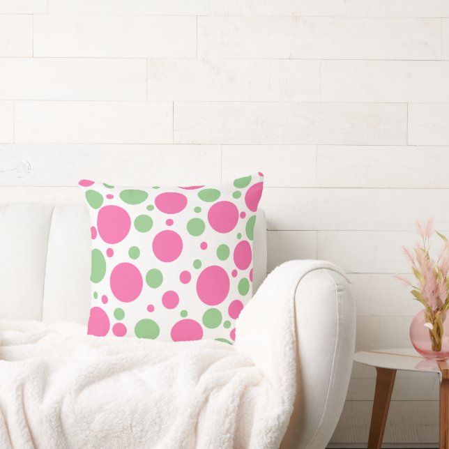 Pink Sage Polka Dots Solid Green Cushion (Couch)