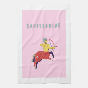 Pink Sagittarius, zodiac, star sign Tea Towel
