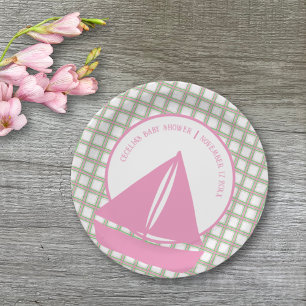 Pink Sailboat Girl Nautical Baby Shower Paper Plate