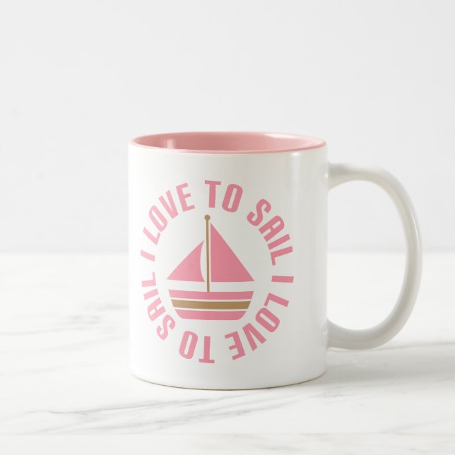 Pink Sailboat I Love To Sail Gift Two-Tone Coffee Mug (Right)