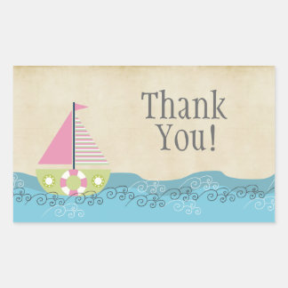 Pink Sailing Boat Thank You Label Sticker