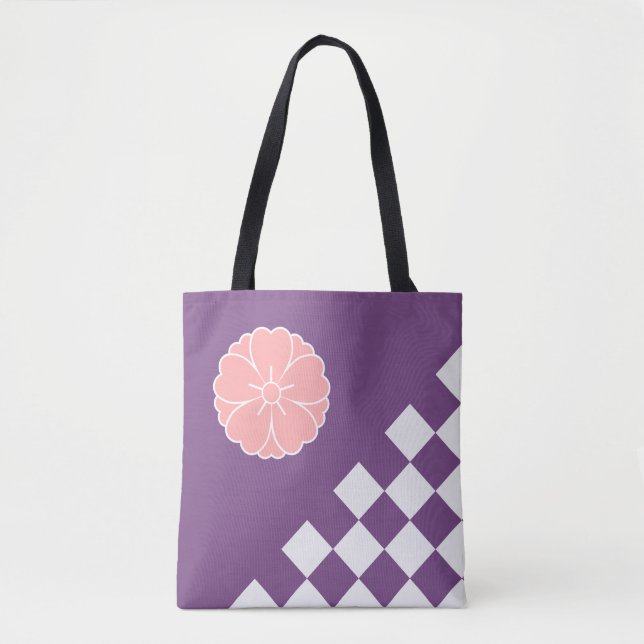 Pink Sakura and Chequered Pattern Tote Bag (Front)