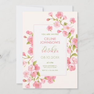 Pink sakura blossom flower bloom baby shower invitation