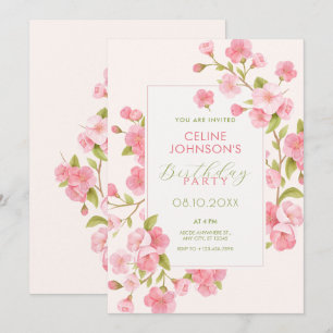 Pink sakura blossom flower bloom invitation