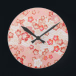 Pink Sakura Blossom Japanese Pattern   Round Clock<br><div class="desc">Pink Sakura Blossom Japanese Pattern</div>
