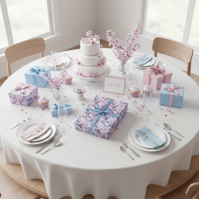 Pink Sakura Blossoms Botanical Pattern Wrapping Paper (Creator Uploaded)