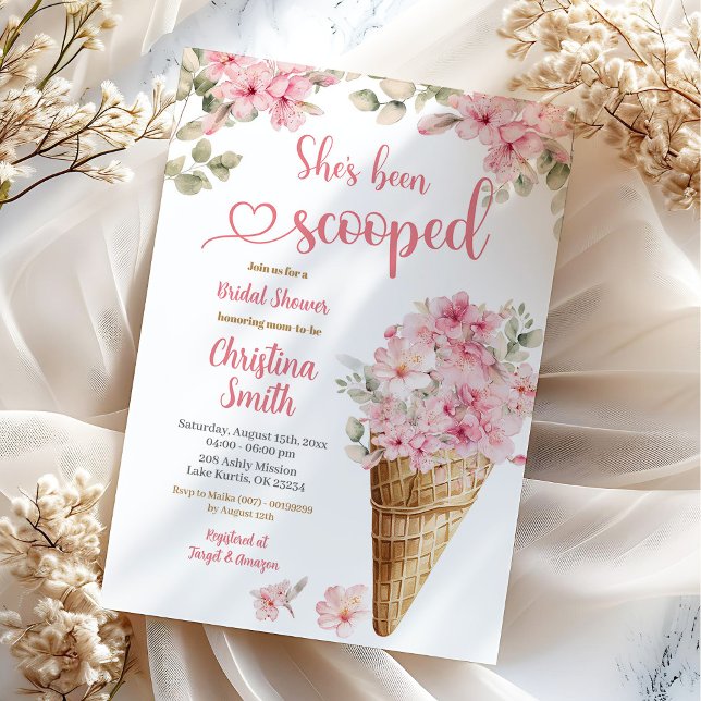 Pink Sakura Cherry Blossom Ice Cream Bridal Shower Invitation (Creator Uploaded)