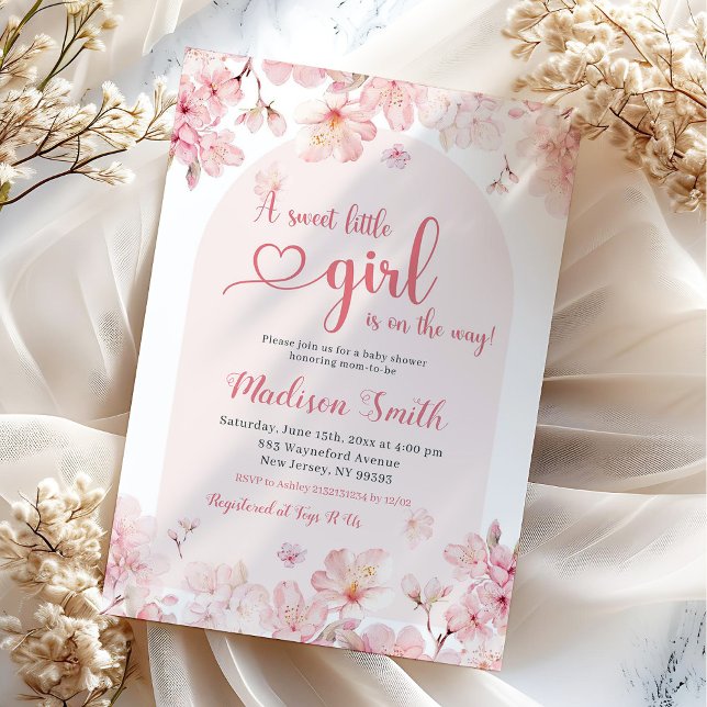 Pink Sakura Cherry Blossom Spring Baby Shower Invitation (Creator Uploaded)