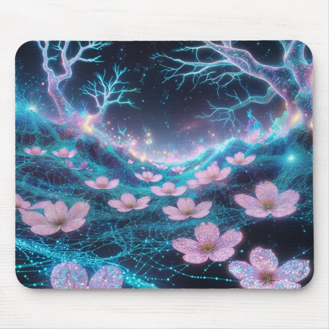 Pink Sakura Cosmic Neon Vibes Mouse Pad (Front)