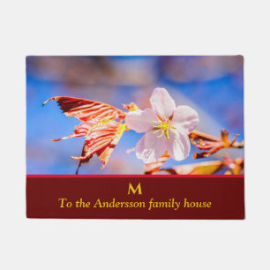 Pink Sakura Flower Blue Sky Doormat