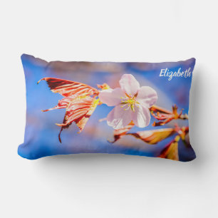 Pink Sakura Flower Blue Sky Lumbar Cushion