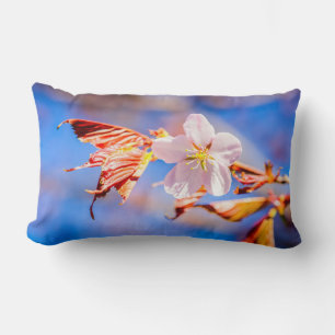 Pink Sakura Flower Blue Sky Lumbar Cushion