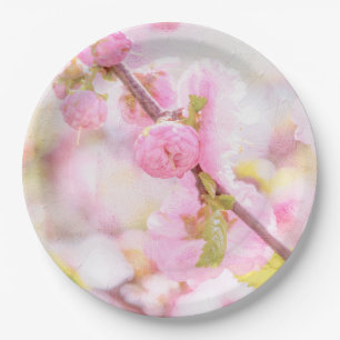 Pink sakura flowers - Japanese cherry blossom Paper Plate