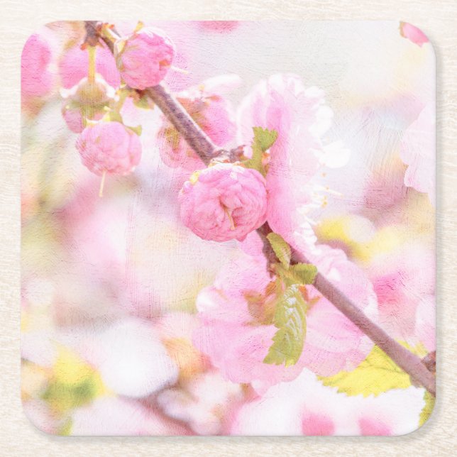 Pink sakura flowers - Japanese cherry blossom Square Paper Coaster (Front)
