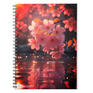 Pink Sakura Flowers Over Water   Serene Spring Nat Notebook