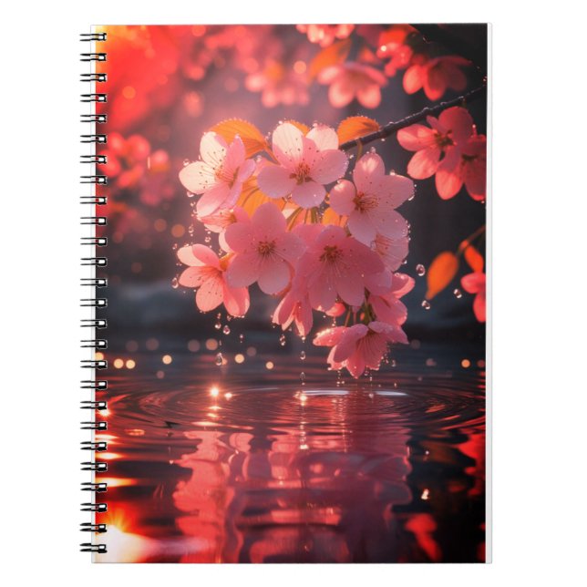 Pink Sakura Flowers Over Water | Serene Spring Nat Notebook (Front)