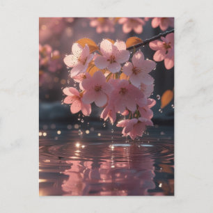 Pink Sakura Flowers Over Water Serene Spring Nat Postcard