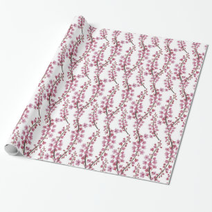 Pink sakura flowers seamless pattern wrapping paper